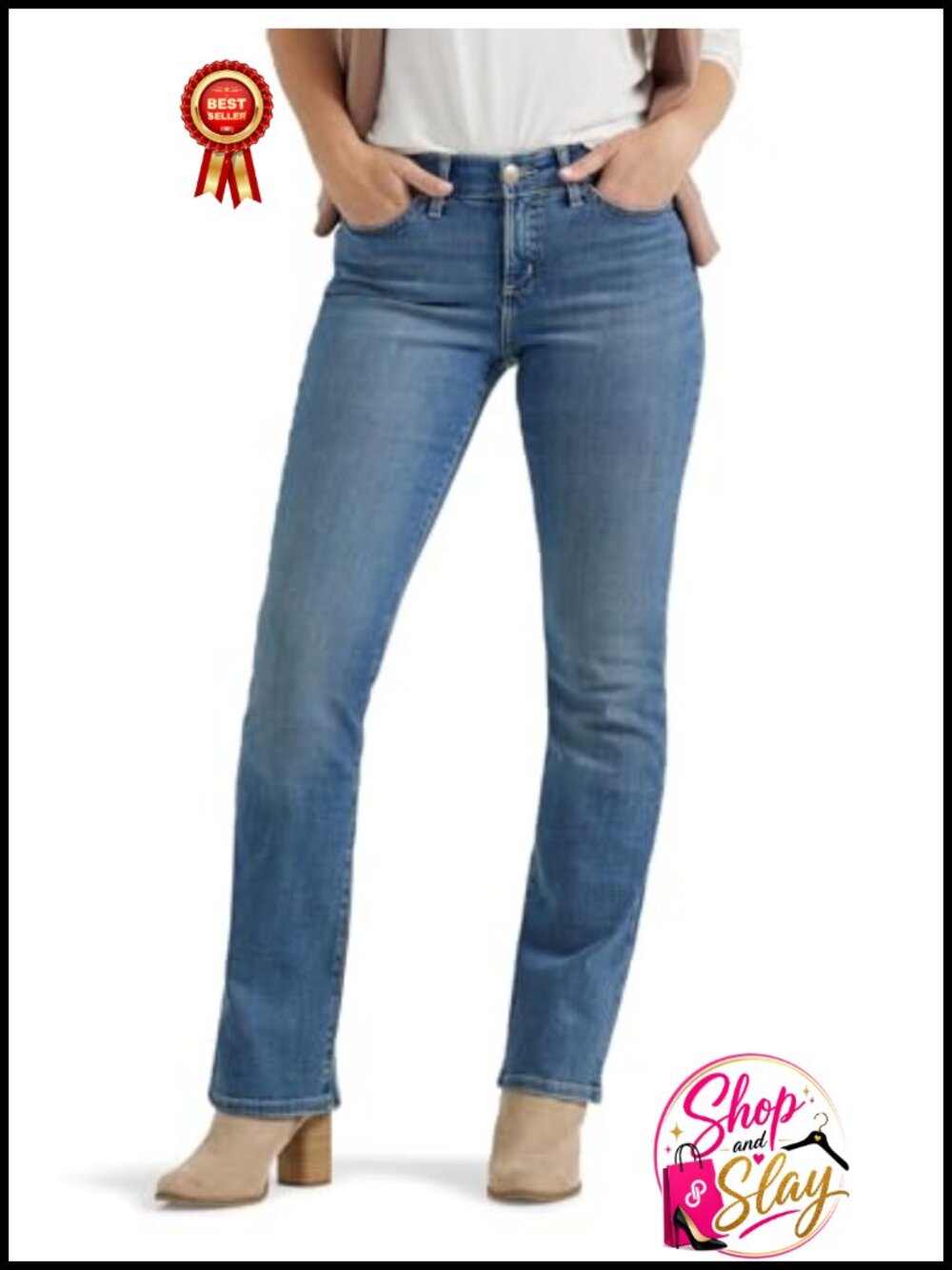 Women's Bootcut Jeans Mid Rise Regular Fit Flex Motion Comfort Denim